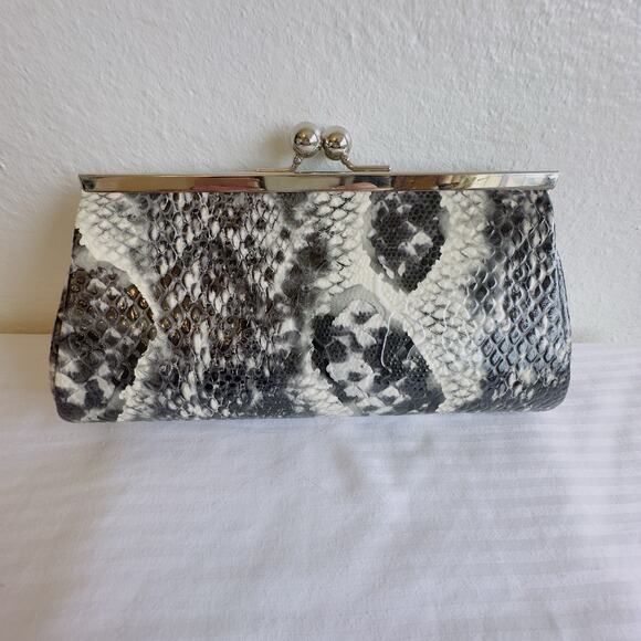 Depeche Mode New York Snakeskin Print Kiss Lock Clutch Vintage Satin Lined Bag - Picture 2 of 8